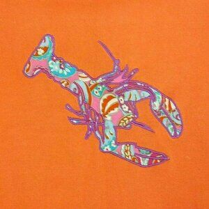 Twiggy London Womens XL Orange Knit Blouse Lobster Short Sleeve Crew Neck Casual